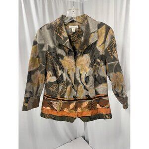 Coldwater Creek Falling Leaves Tapestry Zip Front Jacket Size 10 Gold Green